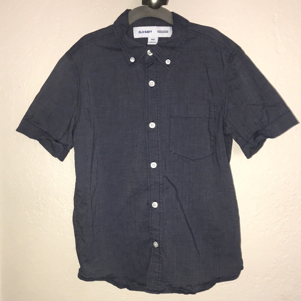 Old navy blue button down medium short sleeve shirt